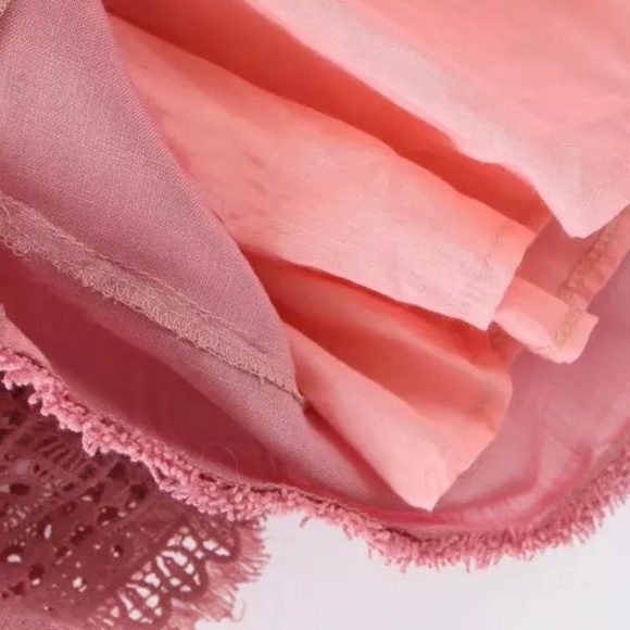 Pink Crochet Fringe Bell Sleeve Boho Gypsy Dress - Picture 6 of 11